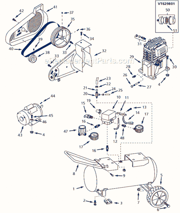 Page A Diagram and Parts List for VA500004 1997 Campbell Hausfeld Compressor